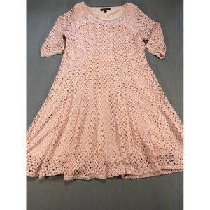 Chris McLaughlin Pink Lace Fit & Flare Dress Elbow Sleeve 14 Cottagecore